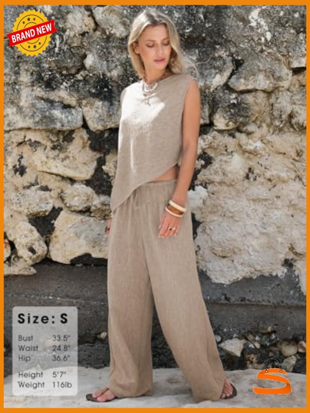 Summer Two Piece Set Cotton Asymmetrical Tank Top Wide Leg Pants Lounge Wear - Picture 3 of 7